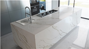 Goldtop Calacatta Artificial Quartz Stone Kitchen Countertop