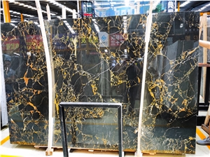 Natural  Black Golden Marble Slabs And Marble Tiles