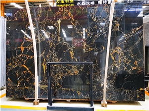 Natural  Black Golden Marble Slabs And Marble Tiles