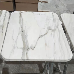 Double Bullnose Edge Calacatta Gold Marble Cafe Table Tops