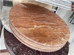 Tea Rose Marble Round Table Tops For Cafe Coffee Table