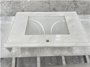 White Marble Bathroom Vanity Countertop With Basins 