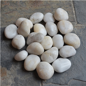 River Washed White Pebbles And Multicolor Pebbles
