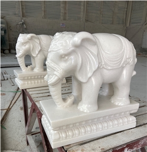 Pure White Jade Marble Animal Elephant Sculpture Carving