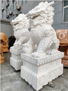 White Marble Chinese Dragon Sculpture Kylin Carving