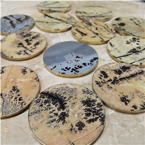 Natural  Fossil Stone Coaster With Brass Bottom Anti-Scald