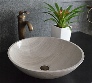 Bathroom Marble Stone Round Sink White Wood Oval Wash Basin