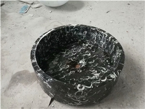 Black Marble Bathroom Round Sink Sea Shell Stone Wash Basin