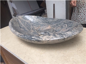 Granite Kitchen Round Wash Basin Juparana Grey Double Sinks