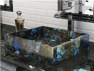 Granite Stone Bathroom Rectangle Sink Labradorite Wash Basin