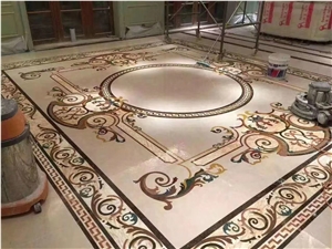 Hotel Lobby Floor Waterjet Medallion Marble Round Carpet