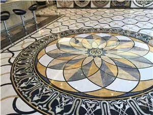 Hotel Lobby Floor Waterjet Medallion Marble Round Carpet