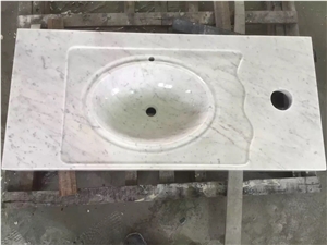 Integrated Stone Bathroom Sink Beige Travertine Wash Basin