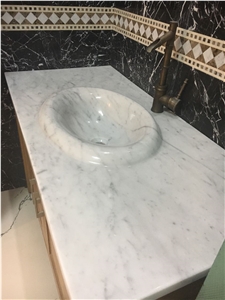 Integrated Stone Bathroom Sink Beige Travertine Wash Basin