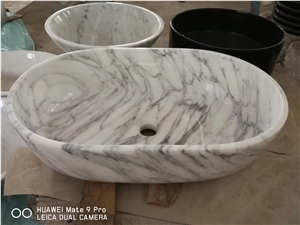 Marble Freestanding Bathtub Arabescato Design Oval Bath Tubs