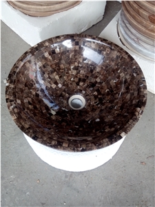 Marble Pedestal Bathroom Wash Basin Stone Mosaic Round Sink