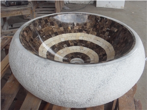 Marble Stone Bathroom Round Sink Mosaic Onyx Wash Basin 