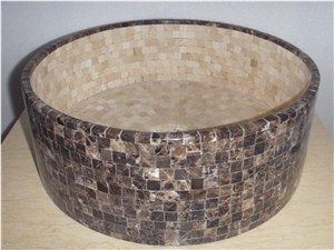 Marble Stone Bathroom Round Sink Mosaic Round Wash Basin