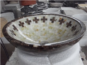 Marble Stone Bathroom Vessel Sink Mosaic Wash Basin 