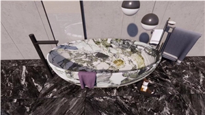 Marble Stone Oval Bathtub Freestanding Arabescato Bath Tubs