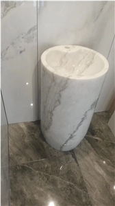 Marble Stone Round Wash Basin China Carrara Pedestal Sink
