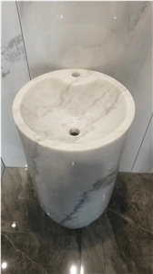 Marble Stone Round Wash Basin China Carrara Pedestal Sink