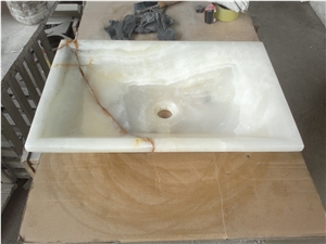 Onyx Stone Bathroom Rectangle Sink White Onyx Wash Basin