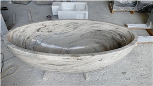 Sandstone Oval Bath Tub Grey Wood Stone Freestanding Bathtub