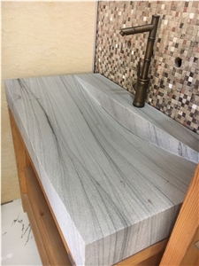 Stone Bathroom Vessel Sink Grey Sandstone Design Wash Basin