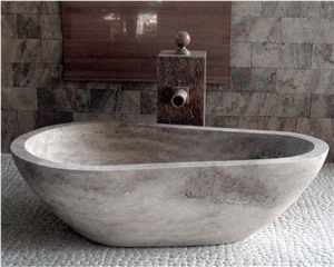 Stone Hotel Bath Tub Designed Silver Travertine Oval Bathtub