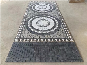Stone Mosaic Floor Medallion Slate Carpet Rosettes Pattern
