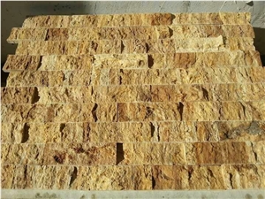 Yellow Gold Travertine Splitface Wall Bricks