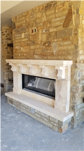 Cream Marble Modern Fireplace Mantel