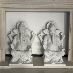 Indian Ganesha White Marble Statue