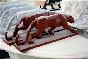 Leopard Red Marble Carving Sculpture