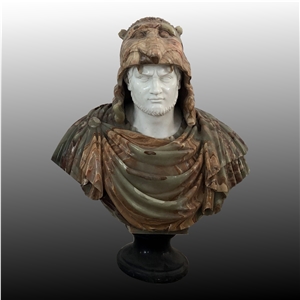 Male Bust With Animal Hat In Marble