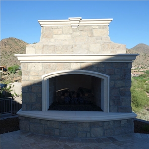 Outdoor Fireplace Mantel In White Limestone