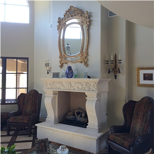 Sandy White Limestone Fireplace 