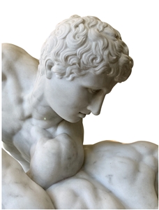 Two Men Fighting White Marble Sculpture