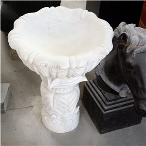 White Marble Basin With Carving