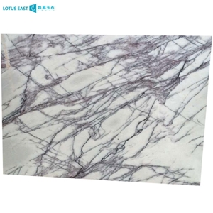 Polished New York Marble With Purple Open Book Veins