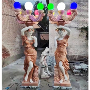 Nice Outdoor Western Style Marble Garden Lady Lamp Statue