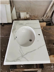 Artificial White Calacatta Marble Sintered Stone Bathtop