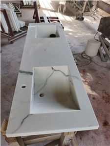 Artificial White Calacatta Marble Sintered Stone Bathtop