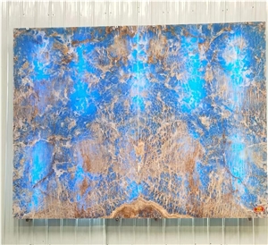 Transparent Blue Brown Onyx Slab Hotel Wall Background
