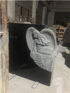 Black Granite Angel With Heart Headstone Monument