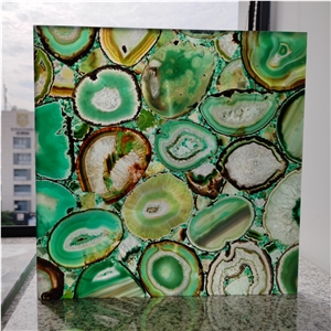 Backlit Semiprecious Green Stone Agate Tile Gemstone Slab