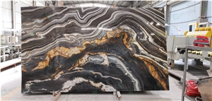 Exotic Natural Black Quartzite With Wooden Veins Slabs