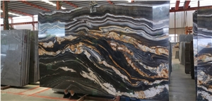 Exotic Natural Black Quartzite With Wooden Veins Slabs