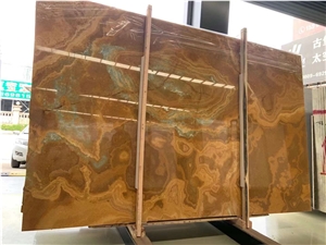 Golden Blue Onyx Wall Panels For Luxury Hotel Decoration